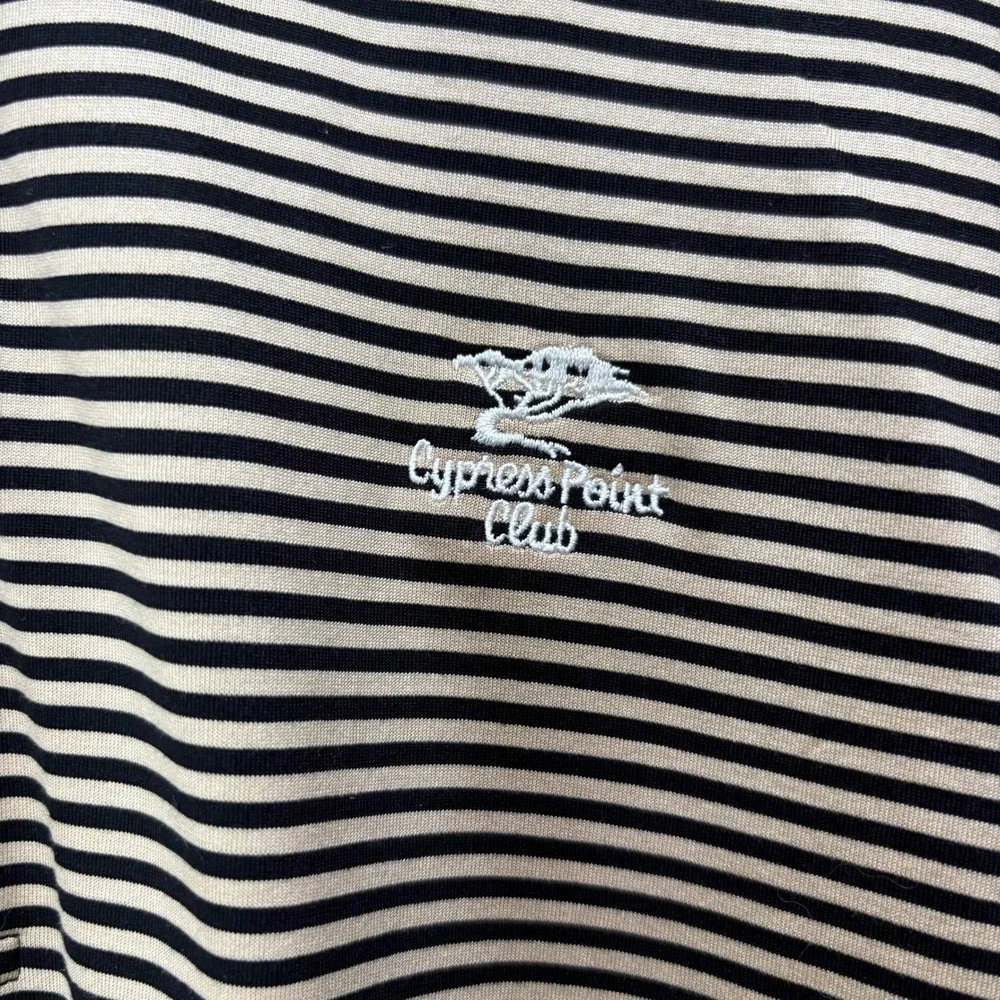 Peter Millar Cypress Point Club Striped Golf Polo Shirt Size L Beige Black
